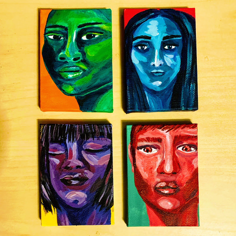 Womens faces. Title: Sisters. Acrylic on canvass 2019, Ashley Rae MᶜAtee